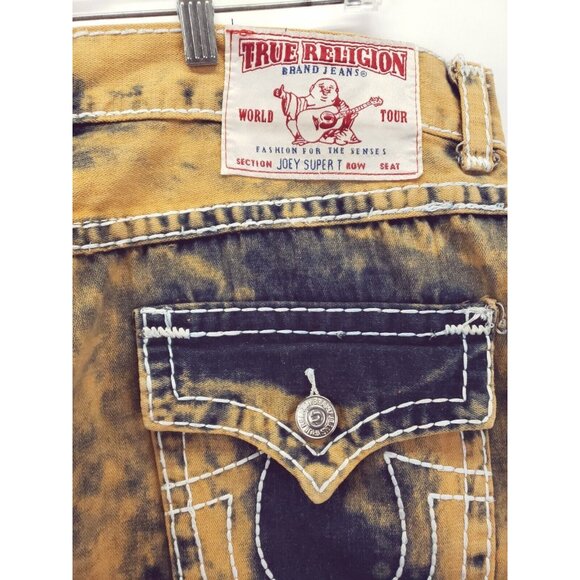 True Religion Joey Super T Jeans Mens 42 Blue Orange Tie Dye 100% Cotton Pockets - Picture 7 of 14